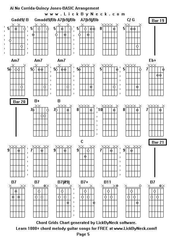 Chord Grids Chart of chord melody fingerstyle guitar song-Ai No Corrida-Quincy Jones-BASIC Arrangement,generated by LickByNeck software.